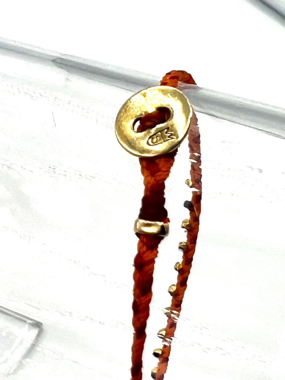 Scosha Orange Red Braided Cord Gold Bead Bracelet Hollywood Wardrobe 6.25”